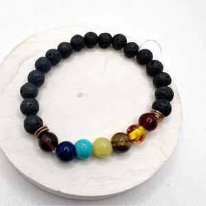 7 Chakra Healing Beaded Stretch Bracelet - multicolor beads and lava stone